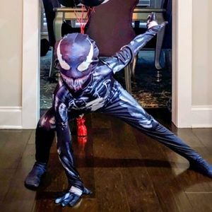 Boys venom costume. Bodysuit that has feet and gloves attached. Comes with mask